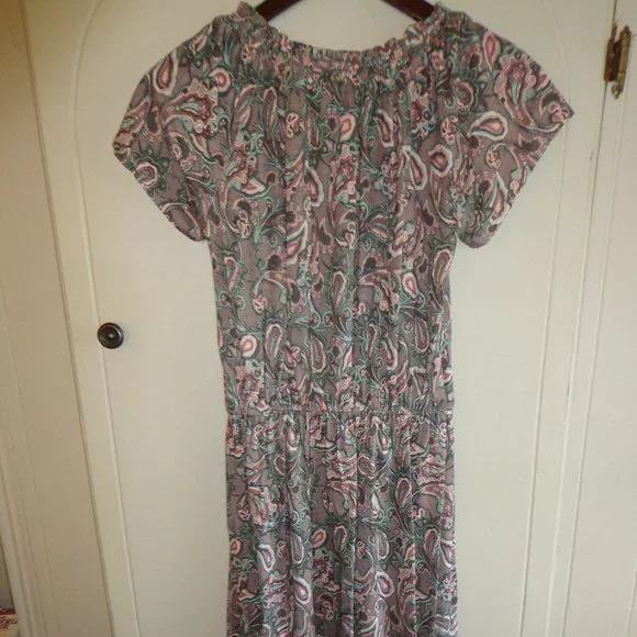 BRAND NEW Wrap Paisley Dress 2 Dusty Rose Short Raglan Sleeves Scoop Tie Neck - Picture 2 of 16